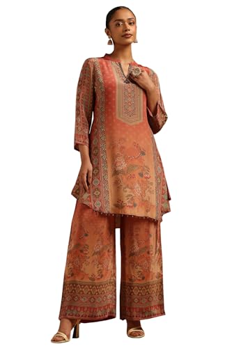 Soch Womens Rust Crepe Ethnic Motifs Co-Ords Set With Beads