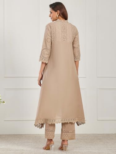 BIBA Embroidered Cotton Asymmetric Casual Kurta With Palazzo And Dupatta