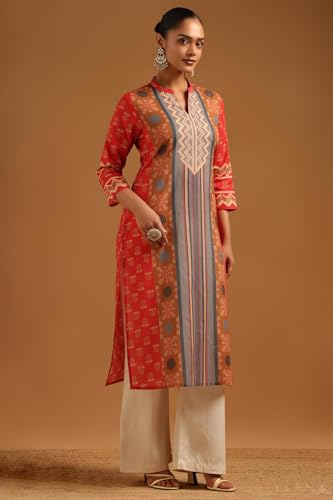 Soch Womens Rust Pure Cotton Floral Kurta