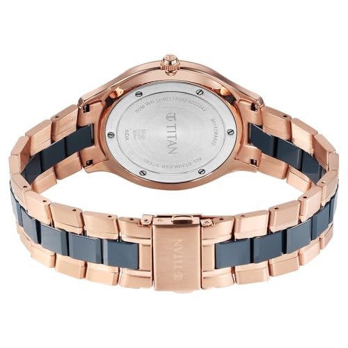 Titan Slim Ceramic Fusion Quartz Analog with Date Blue Dial Stainless Steel Strap Watch for Men