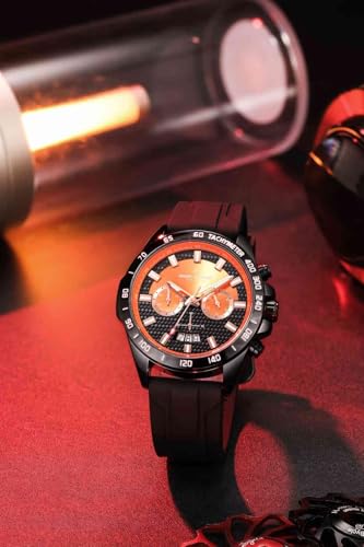 Daniel Hechter Paris Pantheon Collection Pantheon Collection Unique Multifunctional Watch for Men with Textured Round Dial Silicon Strap & Date Indicator-DHM1010 (Orange)