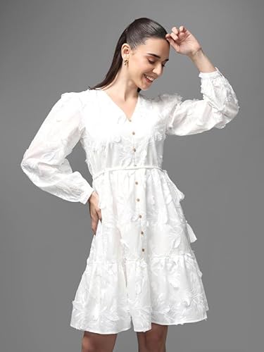 Kazo Regent Mini Dress with Belt (White_XL)