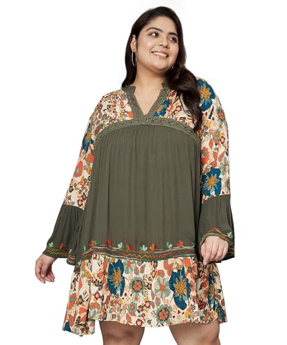 veldress21 Women Multicolor Short Mini Beachwear Flare Dress Summer Stylish Green Embroidered Plus Size (in, Alpha, 7XL, Plus, Green)