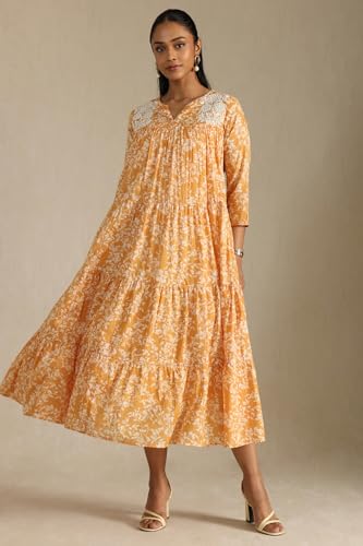 Soch Women's Cotton Calf Length Dress (EWS5KU61268_Yellow