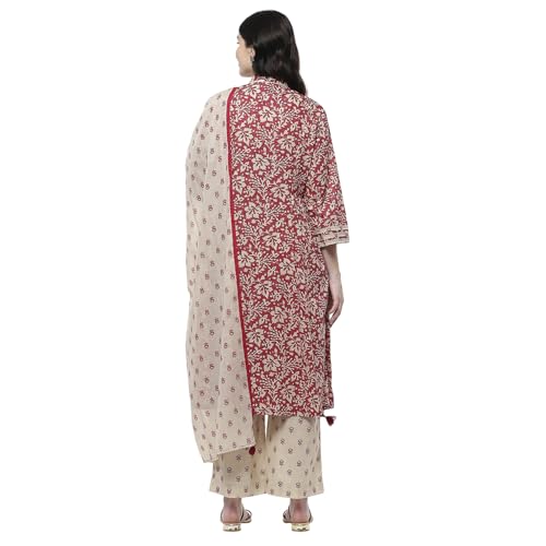 Biba Women Red Cotton Printed Gathered Suit Set_46