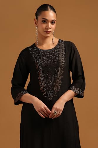 Soch Womens Black Dola Silk Embellished Kurta Set With Stone Work