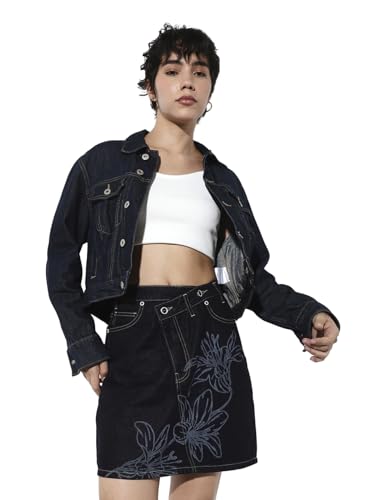 ONLY Women's Floral Print Flared High-Rise Blue Skirt