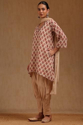 Soch Womens Beige Georgette Floral Print Suit Set With Mirror Work