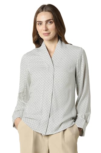 Women White Print Long Sleeves Shirt