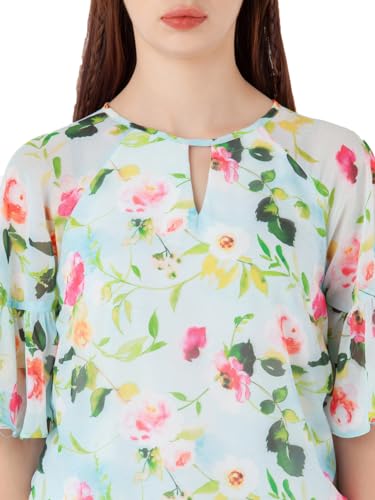 Zink London Women's Blue Printed Regular Top