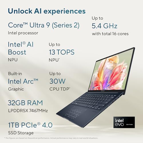 ASUS Zenbook 14 (2026),Smartchoice,Intel Core Ultra 9 285H,32GB RAM,1TB SSD,OLED,Touchscreen,14"(35.5 cm),Win 11,M365 Basic(1Y)* Office 24,Ponder Blue,1.28 Kg,UX3405CA-QL1016WS,Thin & Light Laptop