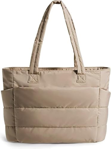 Prplet Tote Bag for Woman | Lightweight Puffy Shoulder Handbag with Multi Compartment | Travel, Office, Gym & Daily Use | Durable Taslan Fabric (Brown)