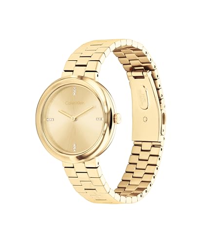 Calvin Klein Twisted Bezel Qtz Basic Slim Gold Round Dial Women's Watch|Stainless Steel Material|Multi Color Band - 25100094