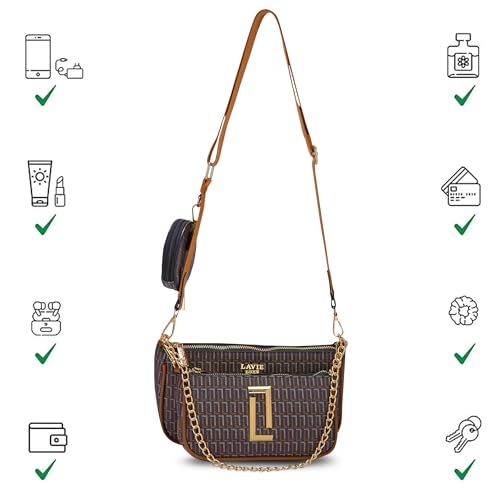 Lavie Luxe Women's Chunk25 Monogram Print Sling Bag | Ladies Purse Handbags | Gift For Women
