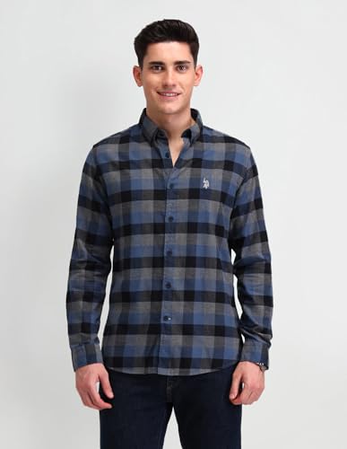 U.S. POLO ASSN. DENIM CO. Buffalo Checked Slim Fit Shirt (UDSHT1430_Blue_39)