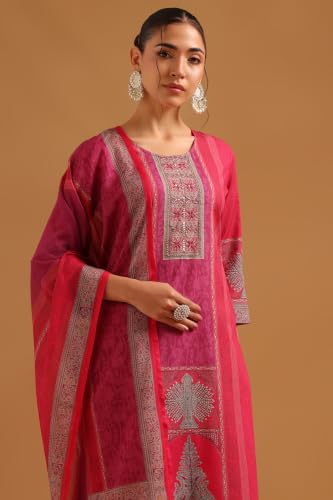 Soch Womens Fuchsia Cotton Digital Printed Ethnic Motifs Salwar Suit