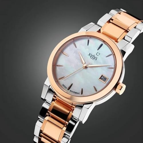 Xylys Ethereum Swiss Analog with Date Multicolour Mother of Pearl Dial Two Toned Silver & Rose Gold Stainless Steel Strap Watch for Women - 45021KM01E