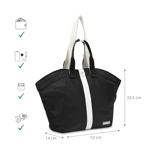 Fastrack Black & White Tote Bag for Women | Large Nylon Tote with Zipper Closure, Webbing Strap, Internal Utility Pockets & Double Handle | Lightweight Everyday Shoulder Bag for Work, Travel & Errands