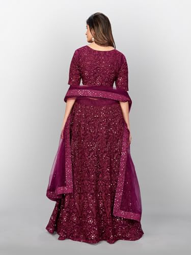 Zeel Clothing Thread Sequins Embroidery Soft Net Lehenga Choli with Dupatta (6017-Maroon-Wedding-Stylish-Latest; Free Size)