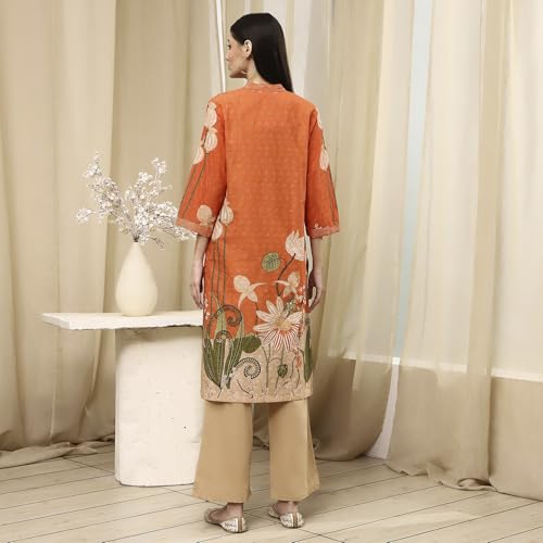 Biba Women Orange Cotton Blend Schiffli Straight Kurta Set_38