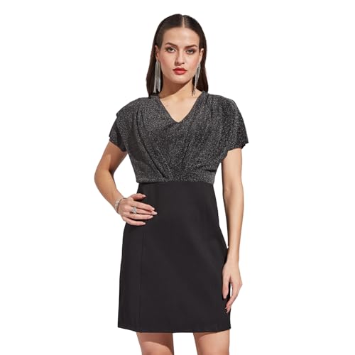 Latin Quarters Women Black Half Sleeves Casual Solid Dress_XL
