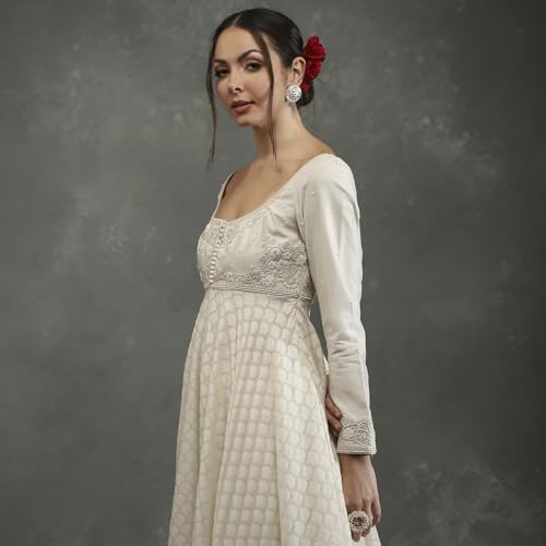 BIBA Women's Silk Chanderi Kurta Sets (CKD10745AW24CRM_Neutral