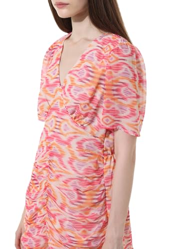 ONLY Women Printed Polyester Above Knee Pink Tiered Dress