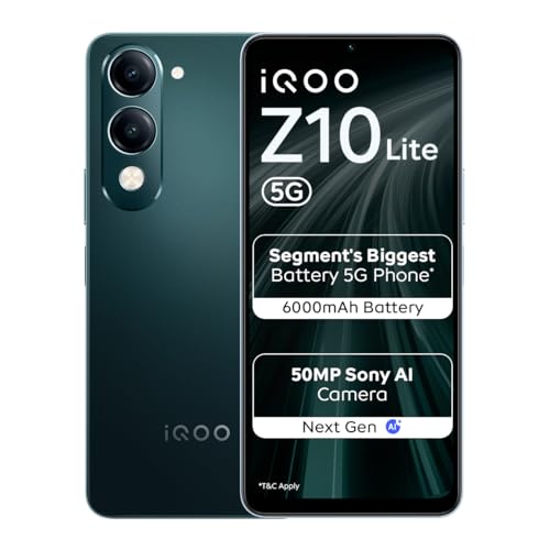iQOO Z10 Lite 5G (Cyber Green 2026, 4GB RAM, 64GB Storage) | Dimensity 6300 5G Processor | 50MP Sony AI Camera | 6000 mAh Battery | IP64 Rated & Military Grade Shock-Resistance*