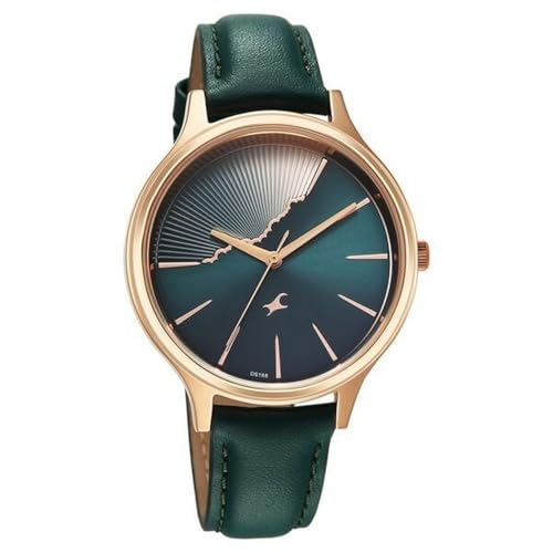 Fastrack Style up 5 Quartz Green Round Dial Girl's Watch | Leather Strap Material | Watches for Girls Analog - 6207WL01