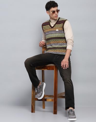 Monte Carlo Mens Striped Multi Color V Neck Sleeveless Sweater (1239195SL-2-44)