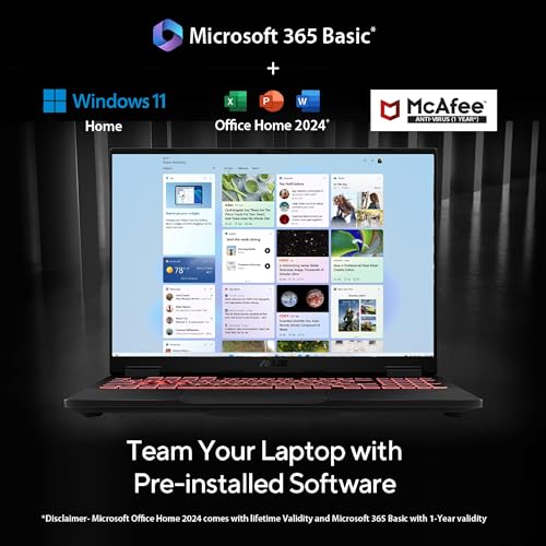 ASUS TUF F16, 14th Gen, Smartchoice,Intel Core i7 14650HX, Gaming Laptop(RTX 5060-8GB/16GB/1TB /FHD+/16"/165Hz/90WHrs/Windows 11/M365 Basic (1Year)*/Office 2024/Jaeger Gray/2.2 Kg) FX608JMR-RV049WS