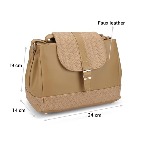 Mochi Women's Beige Elegant Shoulder Bag with Buckle Strap(66-711)