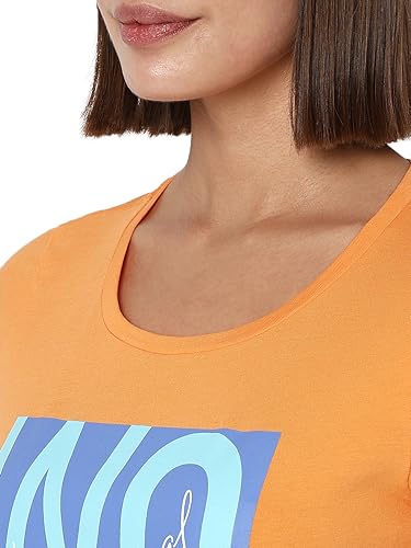 VERO MODA Women Printed Cotton Regular Fit Orange T-Shirt