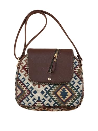 Qiroko Urban Nomad Collection | Dual Compartment Crossbody Sling Satchel Handbag | Earthy Tribal | Birthday Anniversary Gift for Women and Girls