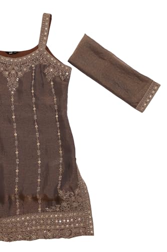 Soch Womens Grey Fendi Embroidered Suit Set With Mirror And Stone