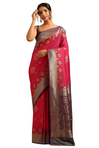 Soch Womens Wine Silk Blend Ethnic Motifs Zari Woven Saree