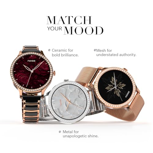 Noise Diva Araya Smartwatch for Women with AMOLED Display (850 Nits), 60 Precision-Set Crystals, Cycle Tracking, Skin Temperature, SOS with Live Location, 100+ Watch Faces - Frost Silver Ceramic
