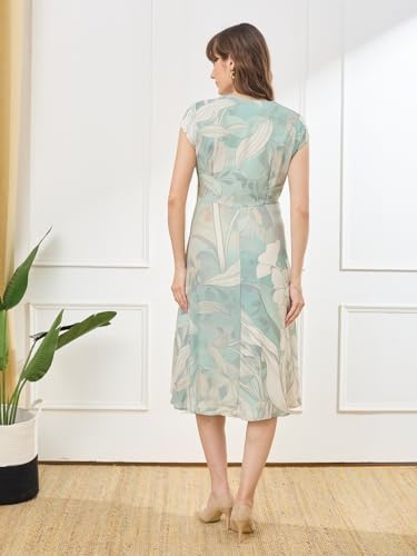 Latin Quarters Women's Green Cap Sleeves V-Neck Casual Printed Dress_S