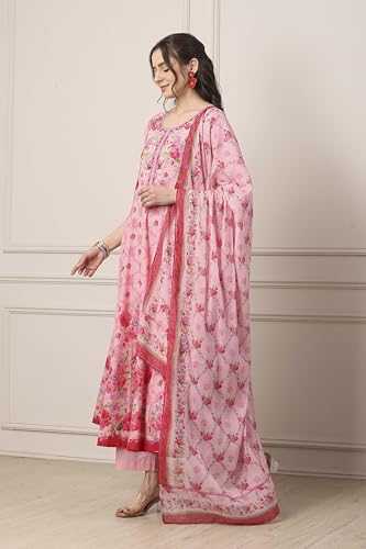 Biba Women Pink Cotton Kalidar Suit Set_38