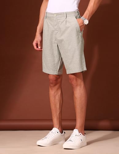 U.S.Polo Association Men's Vertical Striped Slim Fit Chino Shorts Green