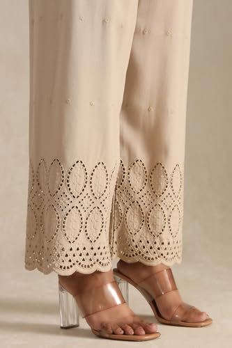 Soch Womens Beige Rayon Embroidered Palazzo With Thread Work