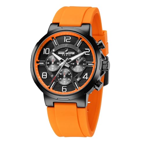 Daniel Hechter Paris Beaubourg Collection Multifunctional Watch for Men with Textured Round Dial and Silicon Strap-DHM1009 (Orange)