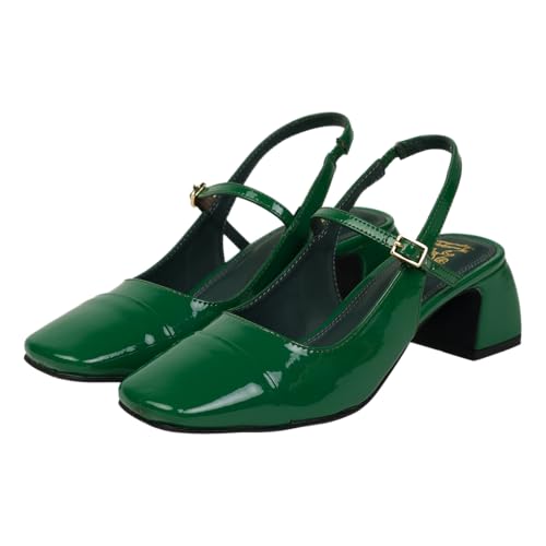 Theater Women Twiggy Square Toe Mary Jane Heels | Slingback Block Sandals with Adjustable Strap | Comfortable & Stylish for Office, Party & Casual Wear