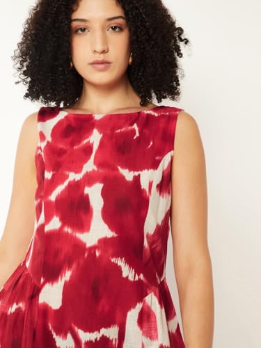 Max Women Printed A-line Midi Dress (White_XS)