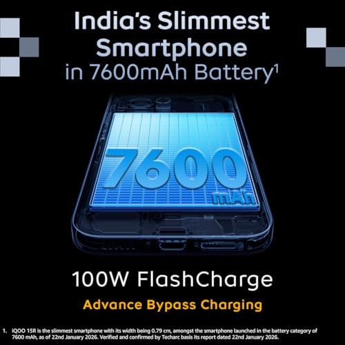 iQOO 15R (Triumph Silver, 12GB RAM, 512GB Storage) | Snapdragon® 8 Gen 5 Processor | India’s Slimmest Smartphone in 7600mAh Battery* | Segment's Most Stable 144FPS Gaming*