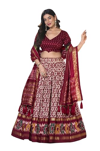 LooknBook Art Women's Wedding Special Tussar Silk With Ikkat Printed Lehenga Choli (Maroon)