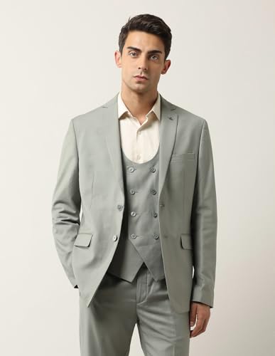 Arrow Men's Polyester Business Suit Pants Set (ARAISU5605_Medium Green