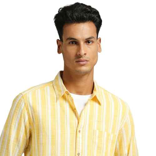 Pepe Jeans Men's Striped Regular Fit Shirt (PM308594_Yellow