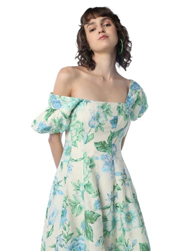 ONLY Women Floral Print Fit and Flare Green Dress