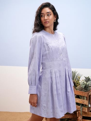 Vishudh Women Long Sleeve Round Neck Dress VVa1000084 Purple M